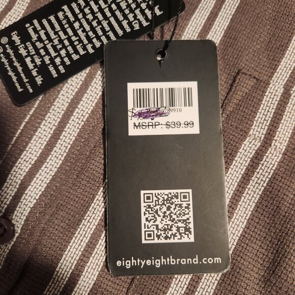 Eighty Eight Brand Short Sleeve Button Up Shirt Brown White Striped Mens XL NEW - Picture 7 of 11